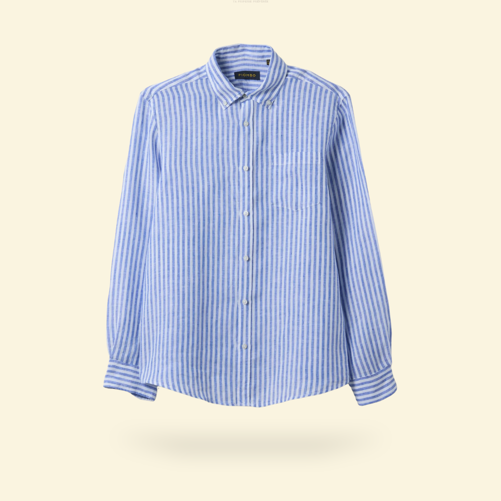 Chemise OVS bleue à rayures en pur lin – coupe regular - Taille M