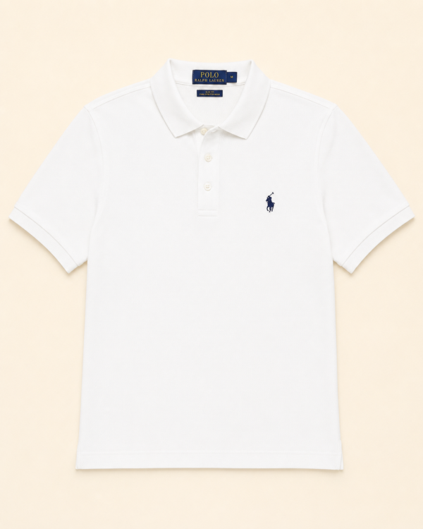 Polo Ralph Lauren Slim Fit Blanc Logo Marine — Taille M