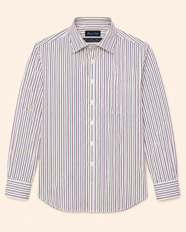 Massimo Dutti Chemise Rayée Blanc & Prune — Taille L