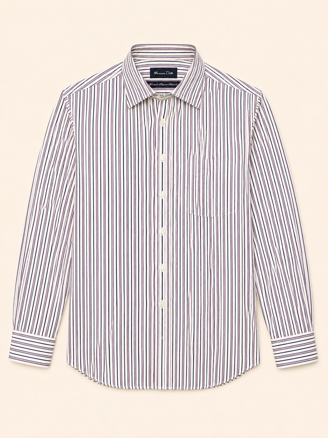Massimo Dutti Chemise Rayée Blanc & Prune — Taille L