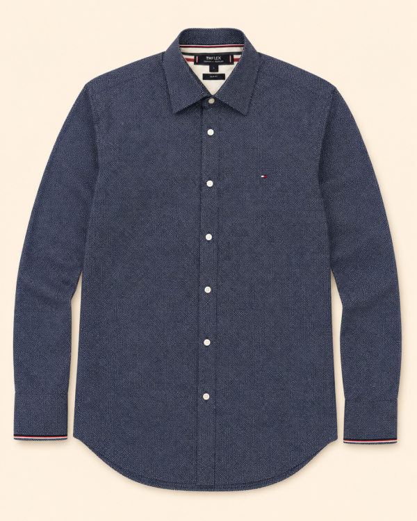 Tommy Hilfiger THFlex Chemise Slim Fit Bleu Marine à Micro-Motif — Taille L