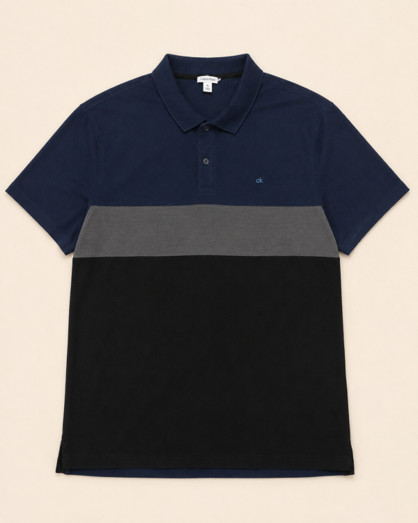 Calvin Klein Polo Colorblock Bleu Marine / Gris / Noir — Taille XXL