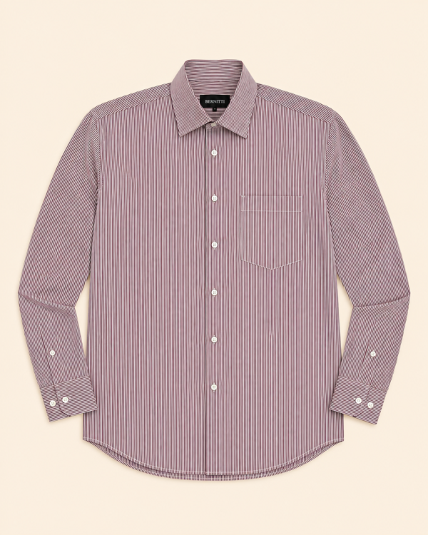 Chemise business à fines rayures bordeaux — Bernitti - Taille L