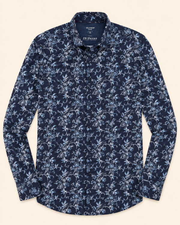 Chemise Olymp Luxor 24/Seven Modern Fit imprimé floral bleu marine — Taille M