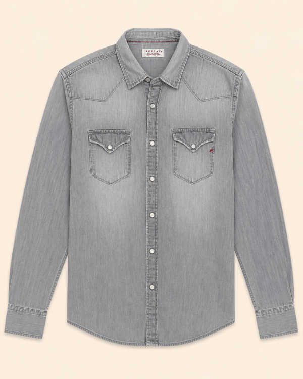 Chemise Replay denim gris délavé western — Taille M