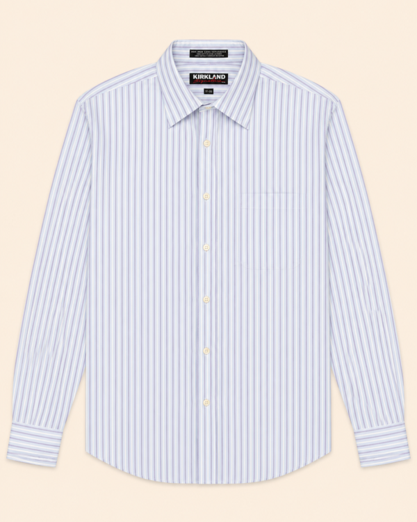Chemise Kirkland Signature Non-Iron bleu ciel à rayures lavande — Taille XL