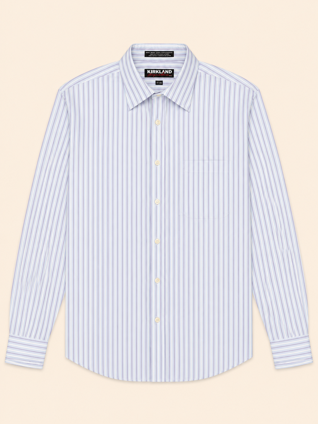 Chemise Kirkland Signature Non-Iron bleu ciel à rayures lavande — Taille XL