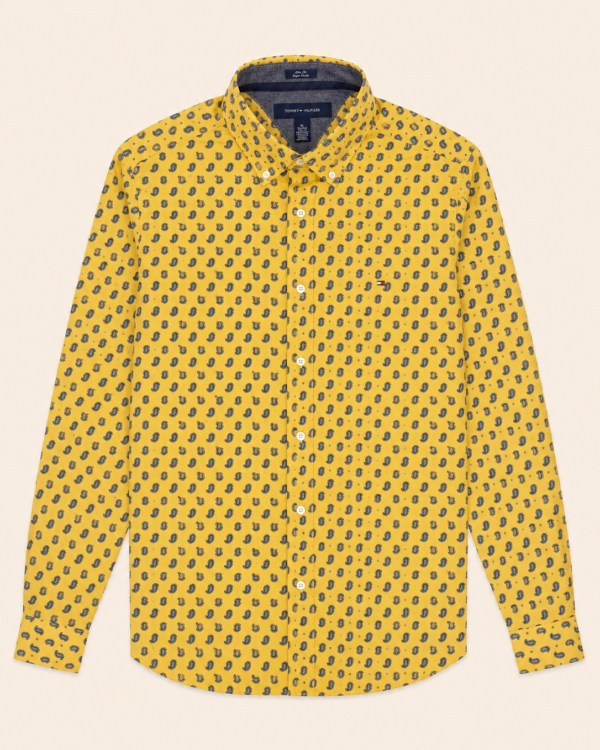 Chemise Tommy Hilfiger Slim Fit Paisley jaune moutarde — Taille XL