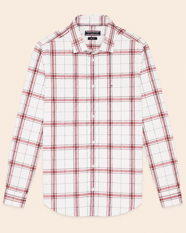 Chemise Tommy Hilfiger Tailored Slim Fit carreaux blanc et rouge — Taille L