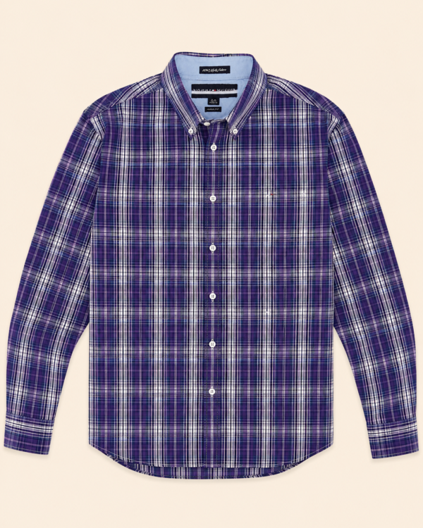 Chemise Tommy Hilfiger carreaux violet et blanc — Taille L