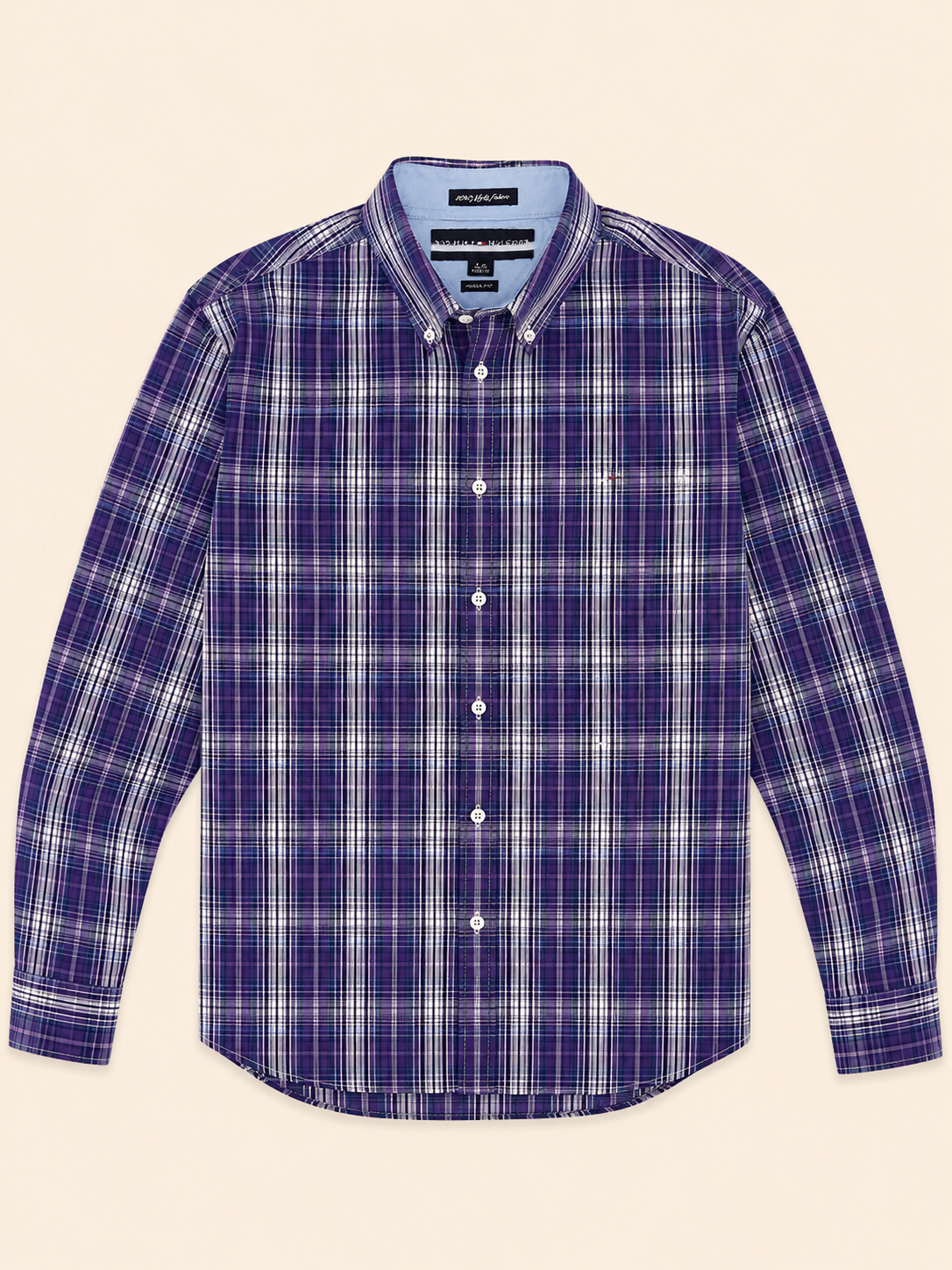 Chemise Tommy Hilfiger carreaux violet et blanc — Taille L