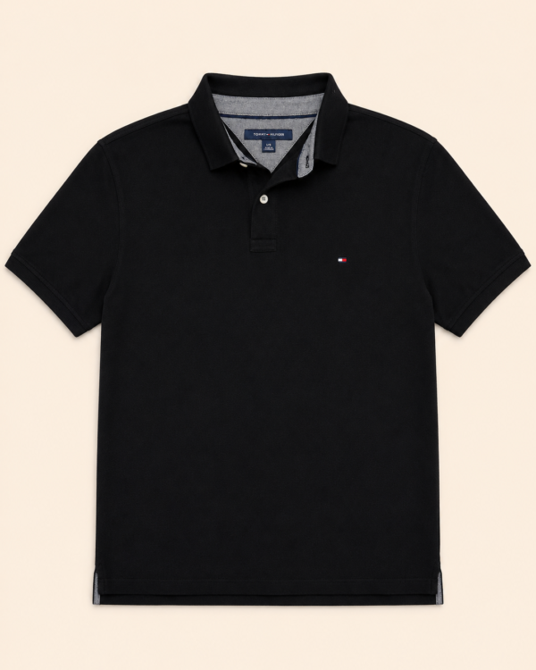 Polo Tommy Hilfiger noir classique — Taille L