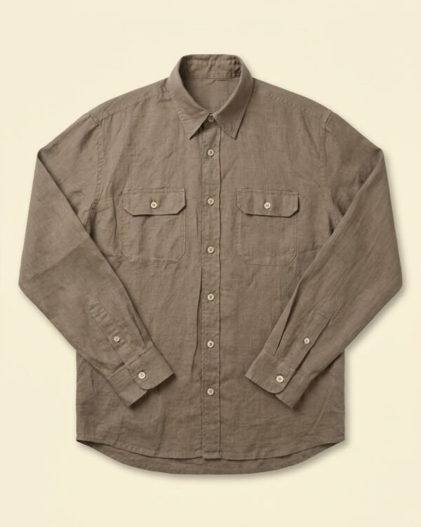 Chemise en lin taupe à double poche — Nani bon Menswear - Taille M
