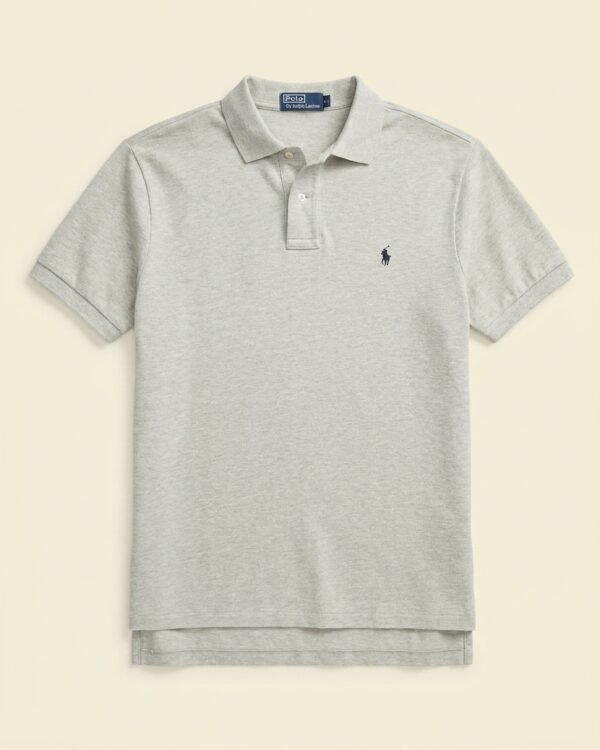 Polo Ralph Lauren gris chiné — Pony bleu marine - Taille L