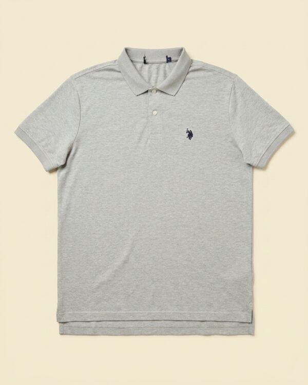 Polo U.S. Polo Assn. gris clair — Logo brodé marine - Taille L