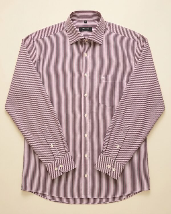 Chemise Eterna Excellent à fines rayures bordeaux marine blanc — Taille L