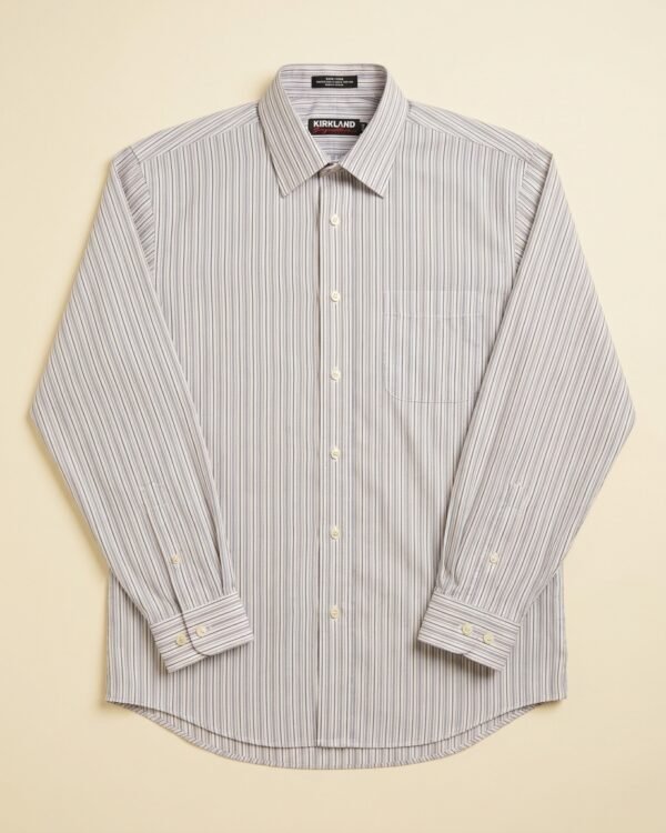 Chemise Kirkland Signature Non-Iron à rayures bleu gris rose — Taille L