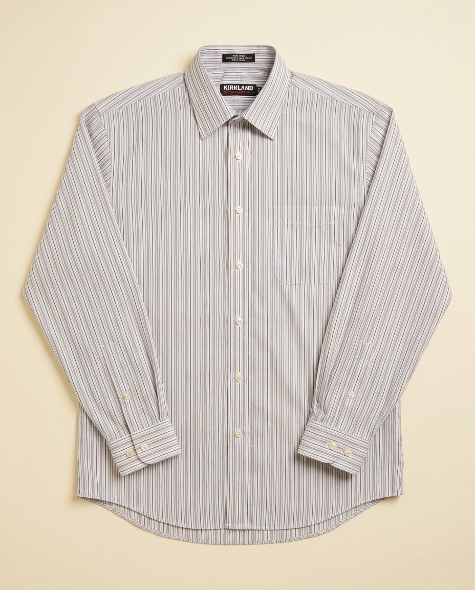 Chemise Kirkland Signature Non-Iron à rayures bleu gris rose — Taille L