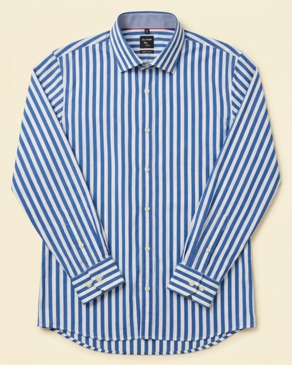 Chemise Olymp No. Six Super Slim à rayures bleu roi et blanc — Taille M