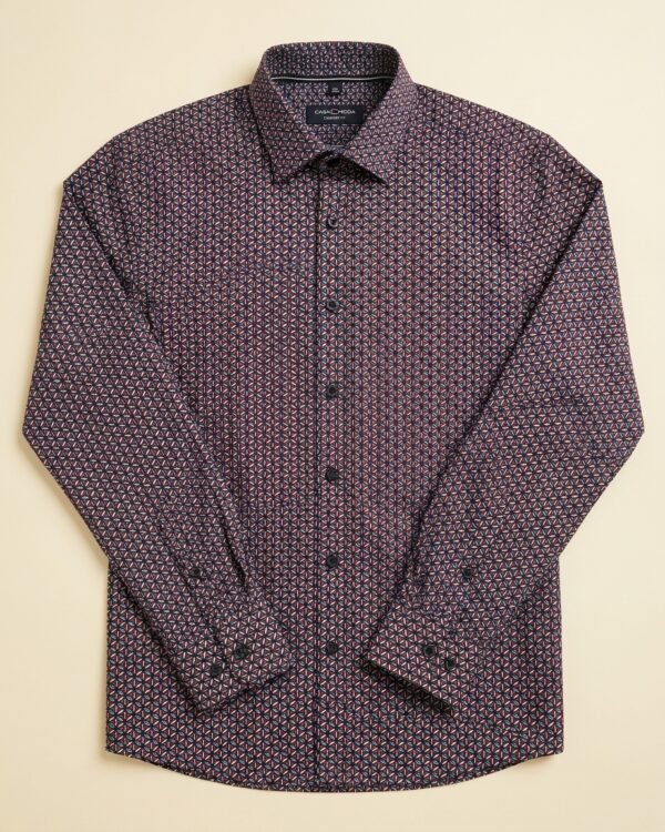 Chemise Casa Moda Comfort Fit à motif géométrique bordeaux bleu blanc — Taille XL