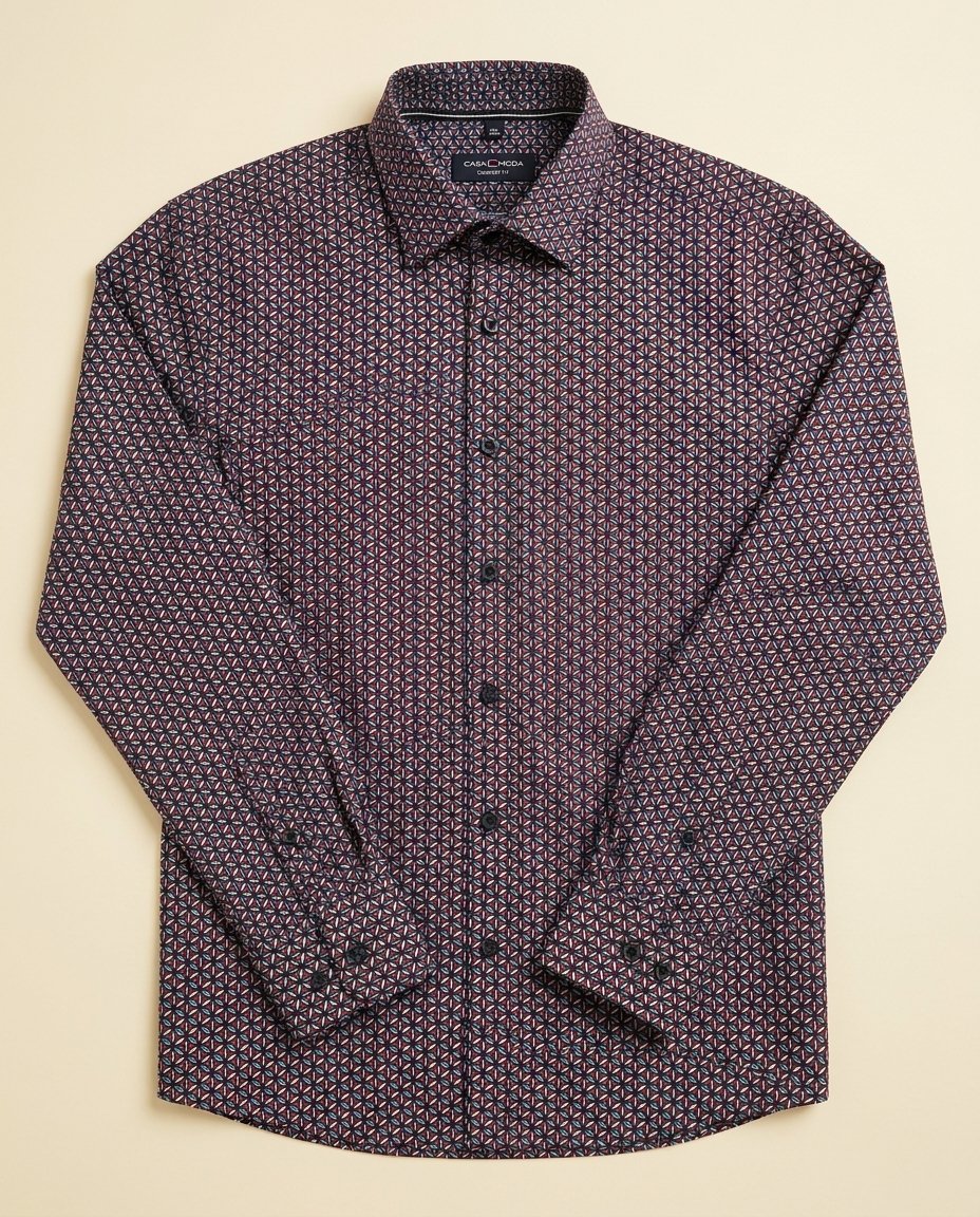Chemise Casa Moda Comfort Fit à motif géométrique bordeaux bleu blanc — Taille XL