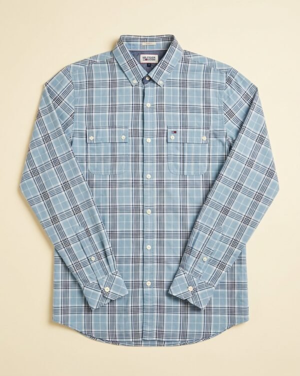 Chemise Tommy Hilfiger Slim Fit à carreaux bleu ciel — Taille L